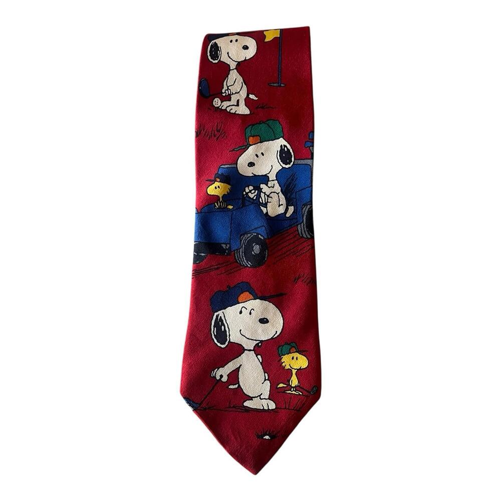Vintage Snoopy And Woodstock Golfing Joe Golfer Peanuts by Schulz Silk Neck Tie